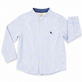 3-4Y Blue & White Stripe Mandarin Collar Buttoned Shirt - H & M