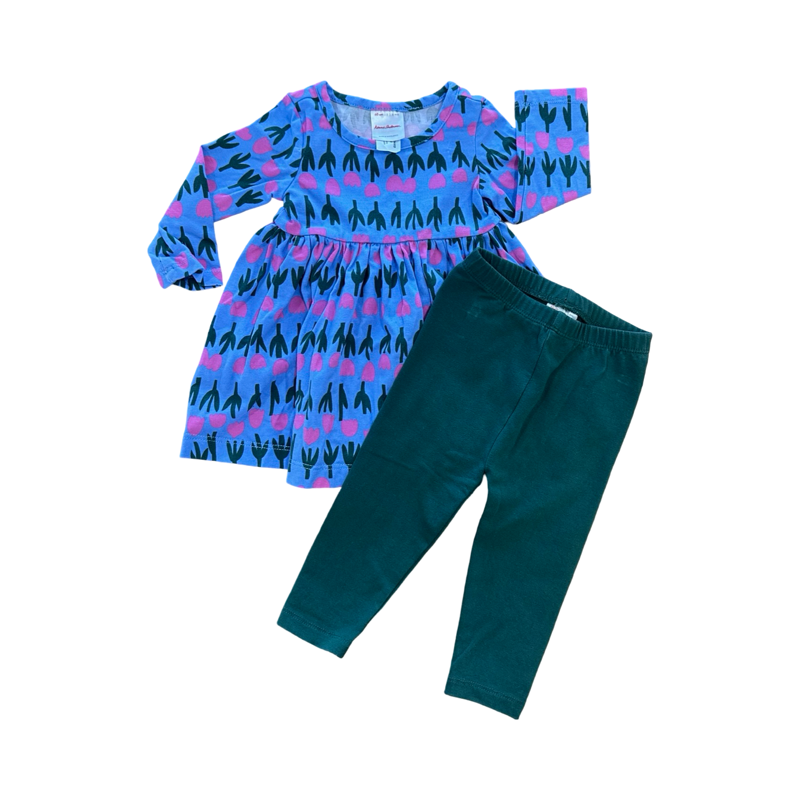 3-6M 2pc Blue, Green & Pink Tulip Top & Leggings - Anna Anderson