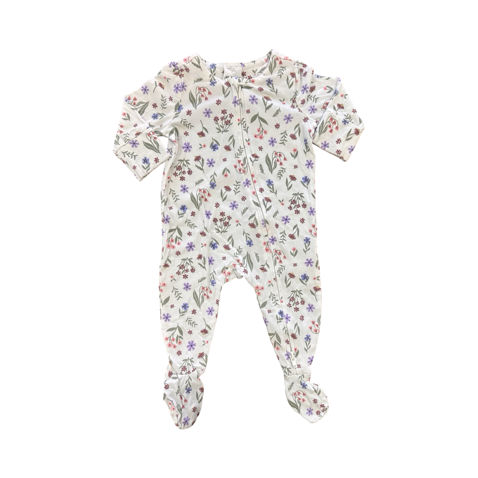 0-3M White Floral Zip Babygrow - Cotton On