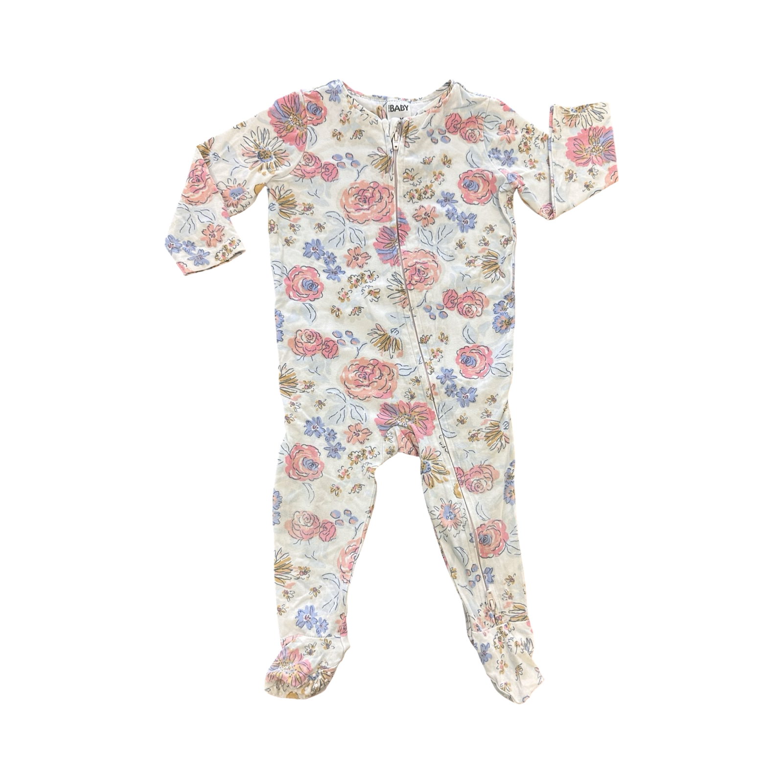 6-12M White & Floral Classic Cotton Babygrow - Cotton On
