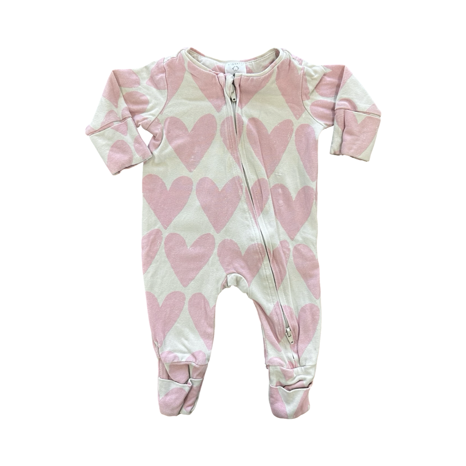 Newborn Beige & Pink Heart Zip Babygrow - Cotton On