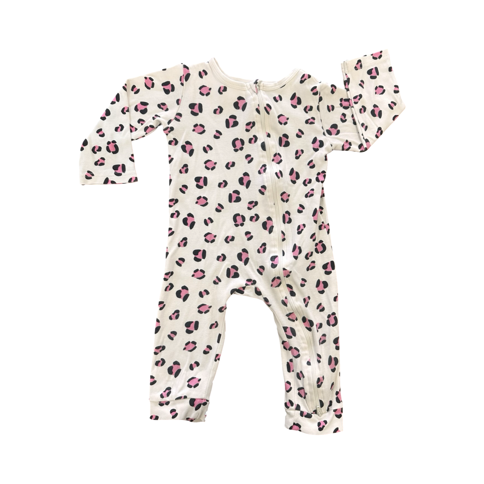 12-18M White & Pink Leopard Zip Babygrow - Tiny Tots