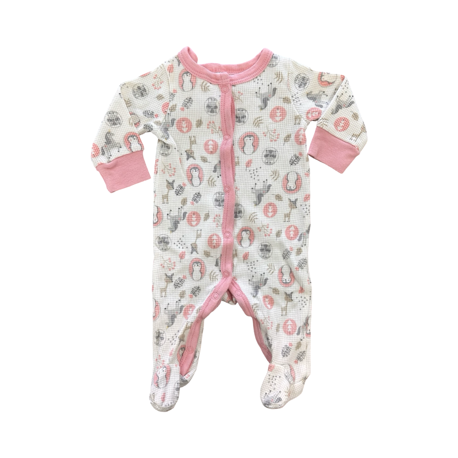 0-3M Cream & Pink Animal Waffle Cotton Knit - Little beginnings