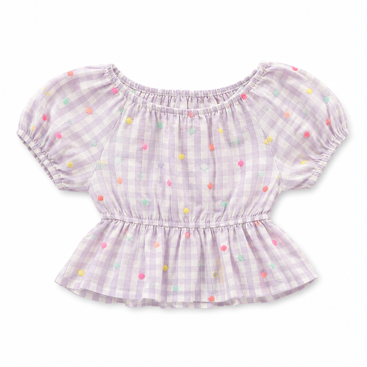 6-7Y Purple & White Check Multicolour Polka Dot Crop Top - Real Kids