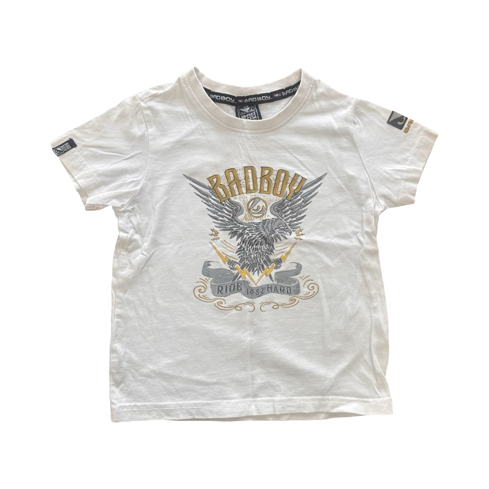 3-4Y White Ride Hard White Printed T-Shirt - Bad Boy