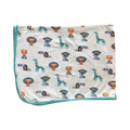 White & Turquoise Animal Stretch Cotton Swaddle Blanket