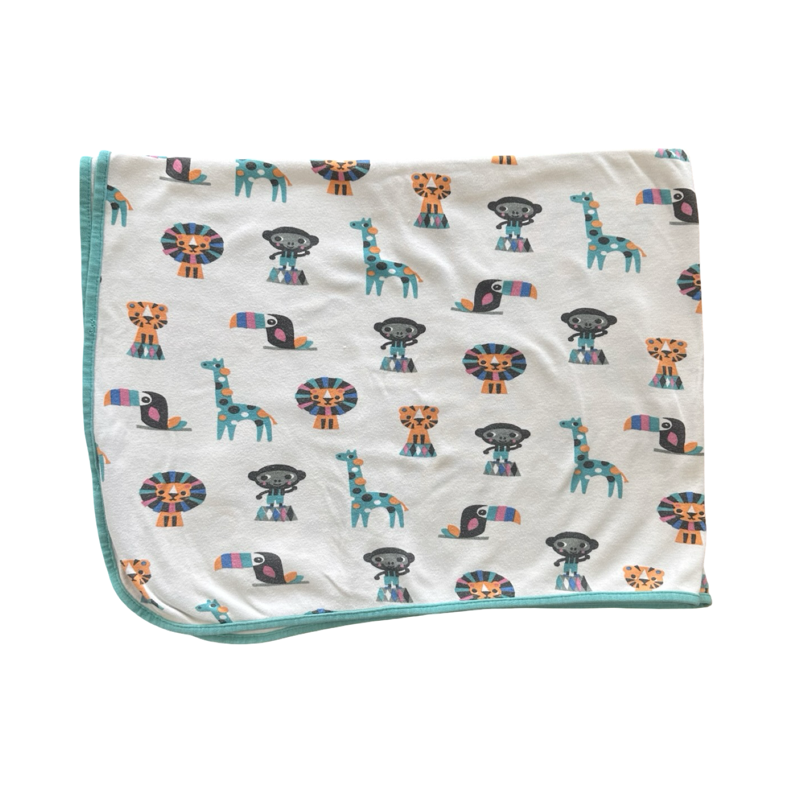 White & Turquoise Animal Stretch Cotton Swaddle Blanket