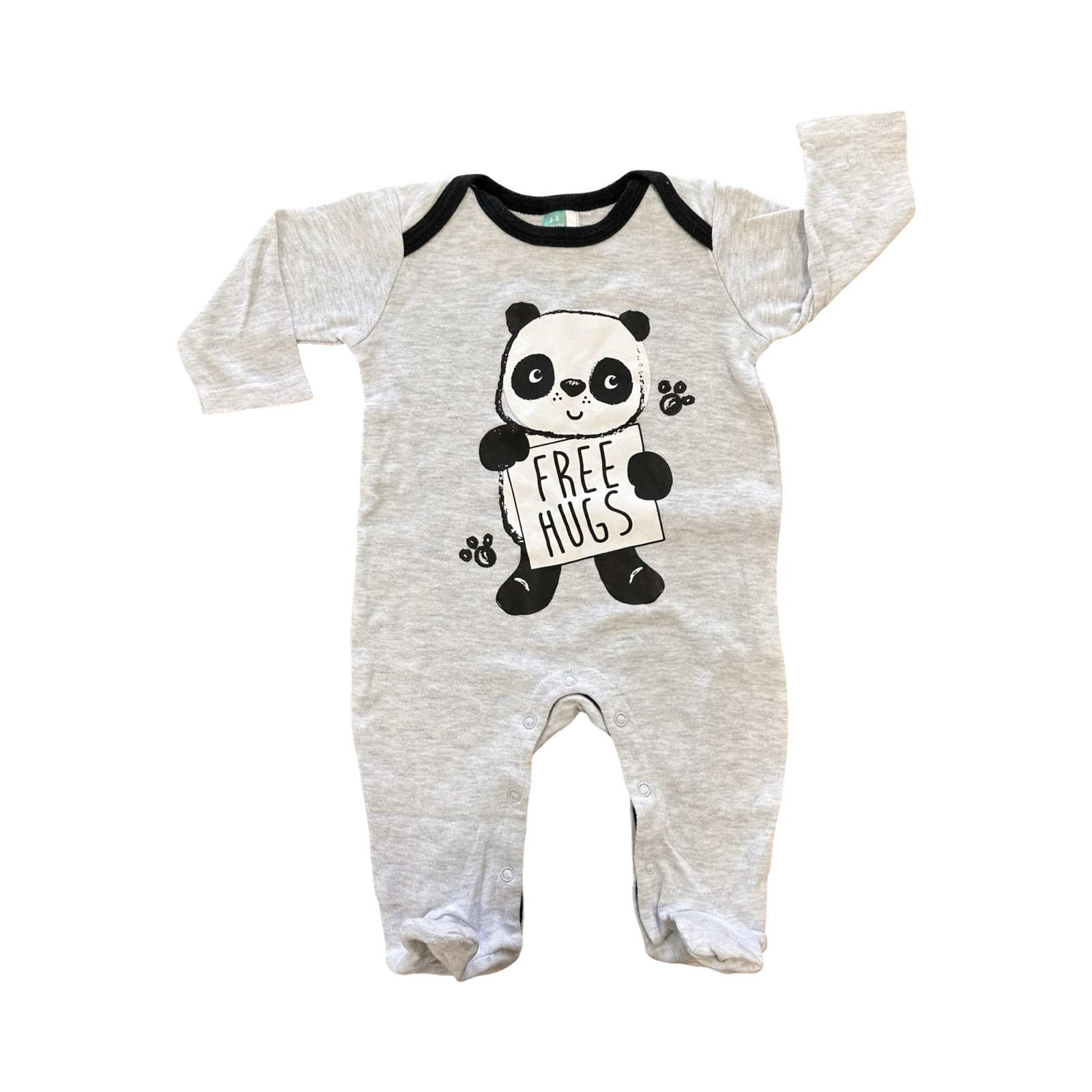 3-6M Grey & Black Panda Babygrow - Ackermans