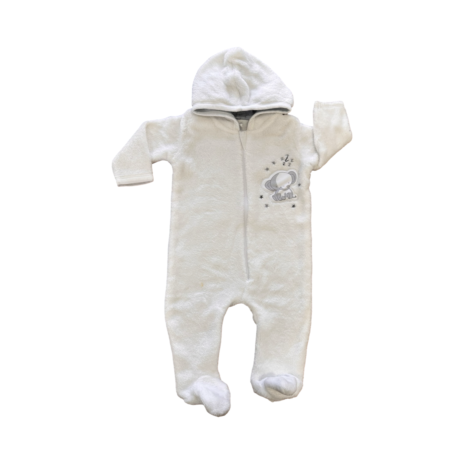 0-3M White Fleece Elephant Zipper Onesie - Jet