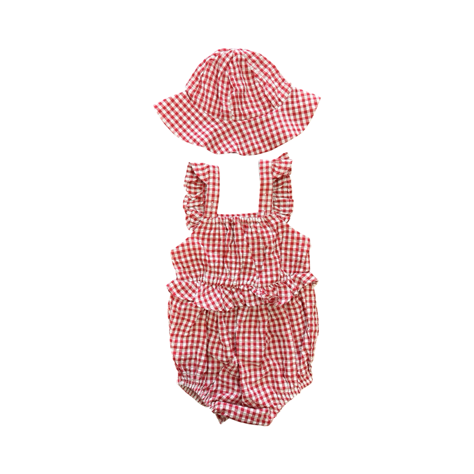 18-24M Red & White Check Bodysuit with Sun Hat - Tiny Tots / Ackermans
