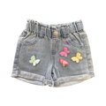 2-3Y Light Blue Denim Shorts with Butterfly Detail - Qtee