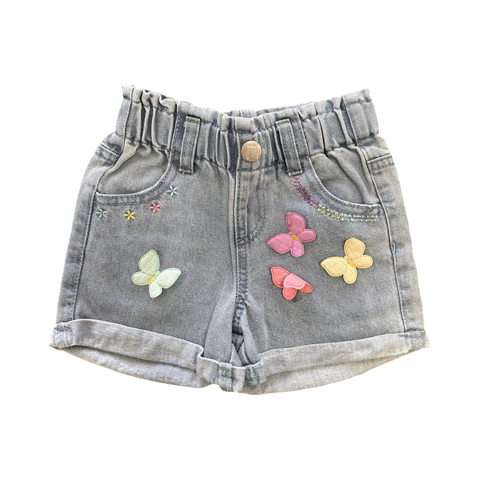 2-3Y Light Blue Denim Shorts with Butterfly Detail - Qtee