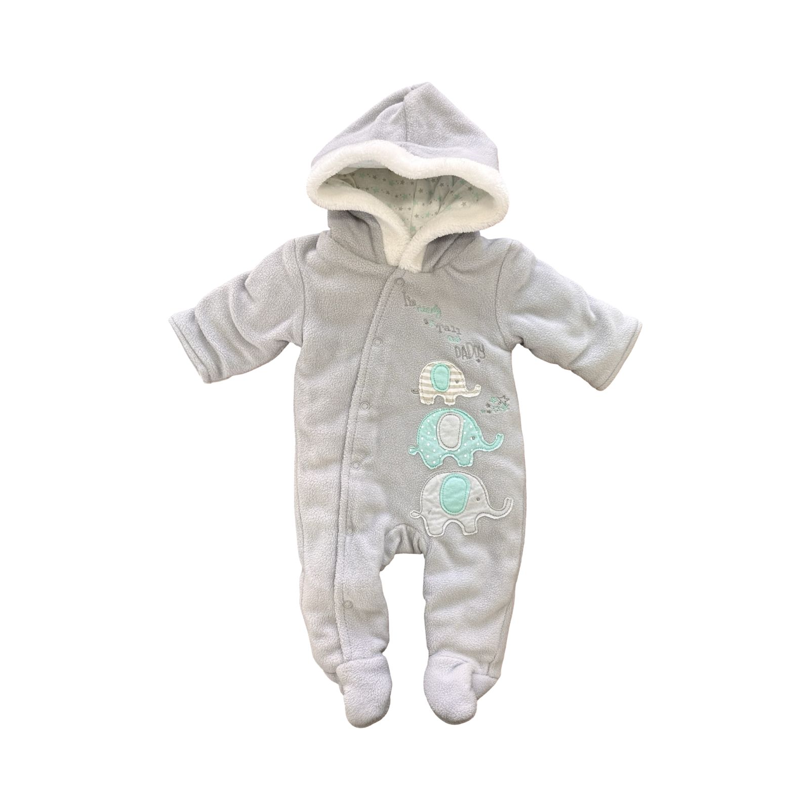 Newborn Grey & Light Turquoise Elephant Lined Winter Onesie - Jet