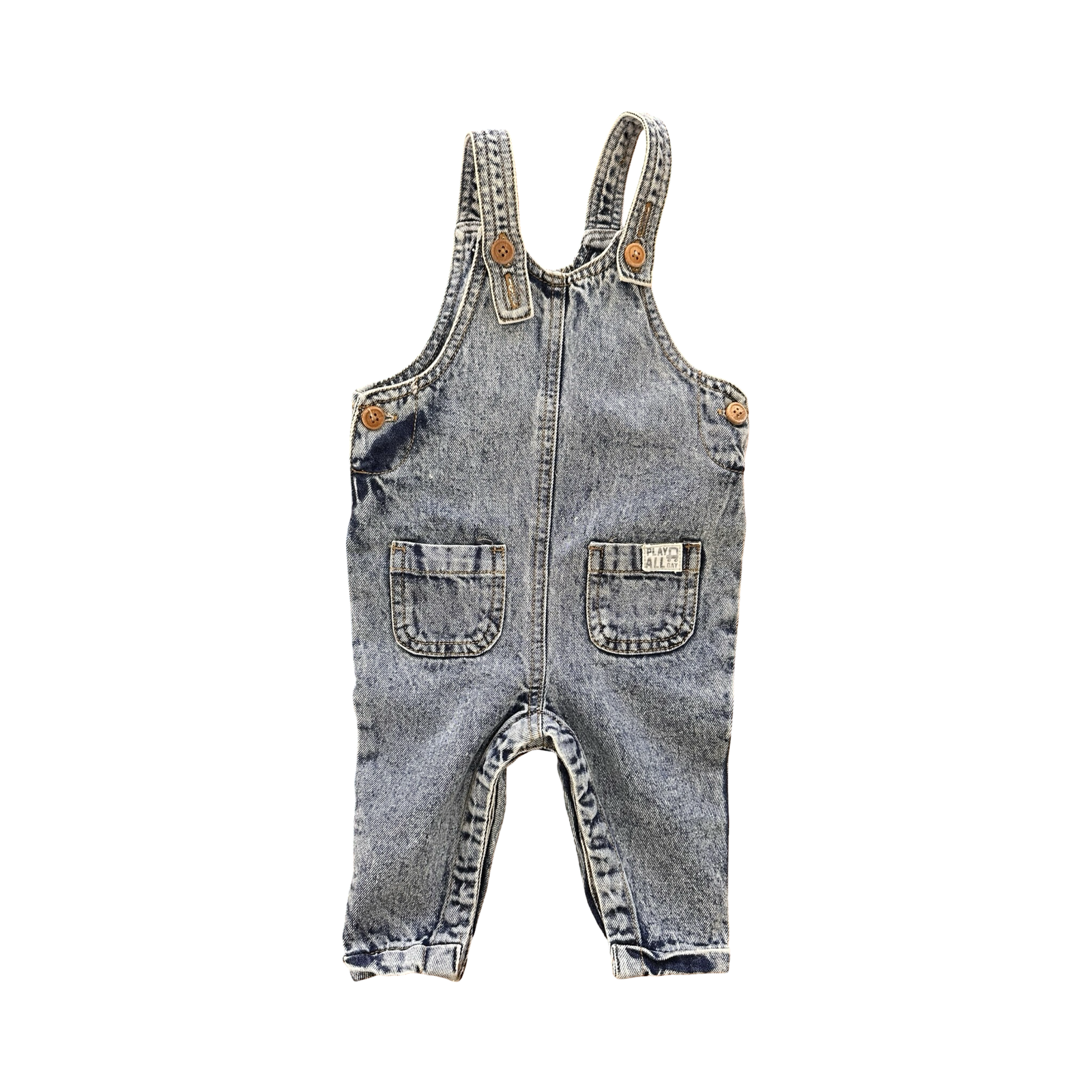 3-6M Denim Washed Look Dungaree with Front Pockets - Woolworths