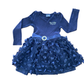 4-5Y Navy Ribbed Dress with Tulle Skirt and 3D Flowers - Max & Mia