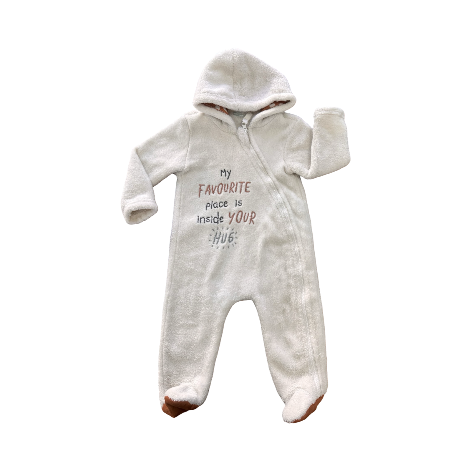 3-6M Cream "My Favourite Place" Size Zipper Onesie - Ackermans