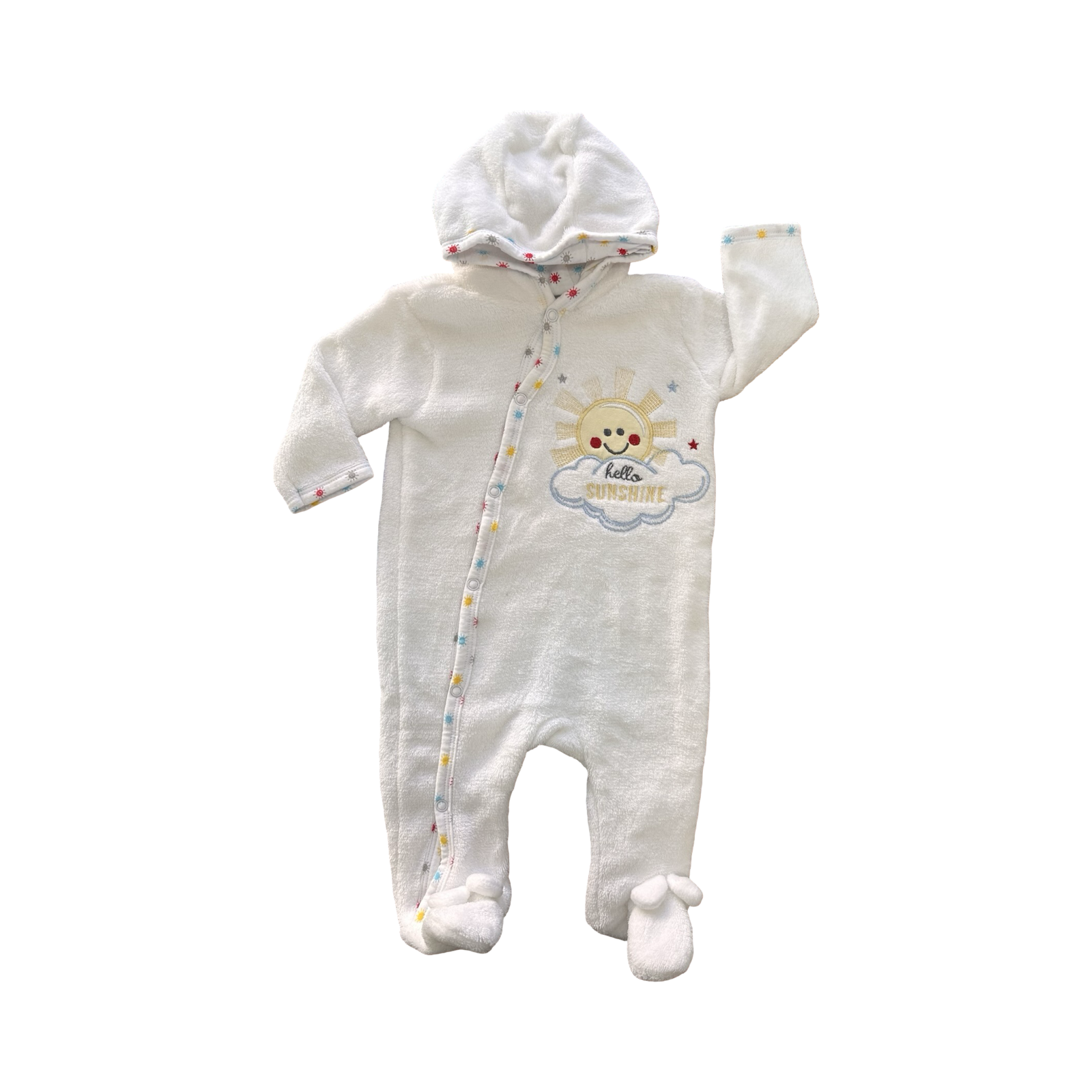 0-3M White Fleece Hello Sunshine Side Snapper Onesie - Jet