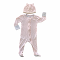6-9M Pink & Grey Ribbed Zipper Babygrow with Knitted Beanie - Cloud Island