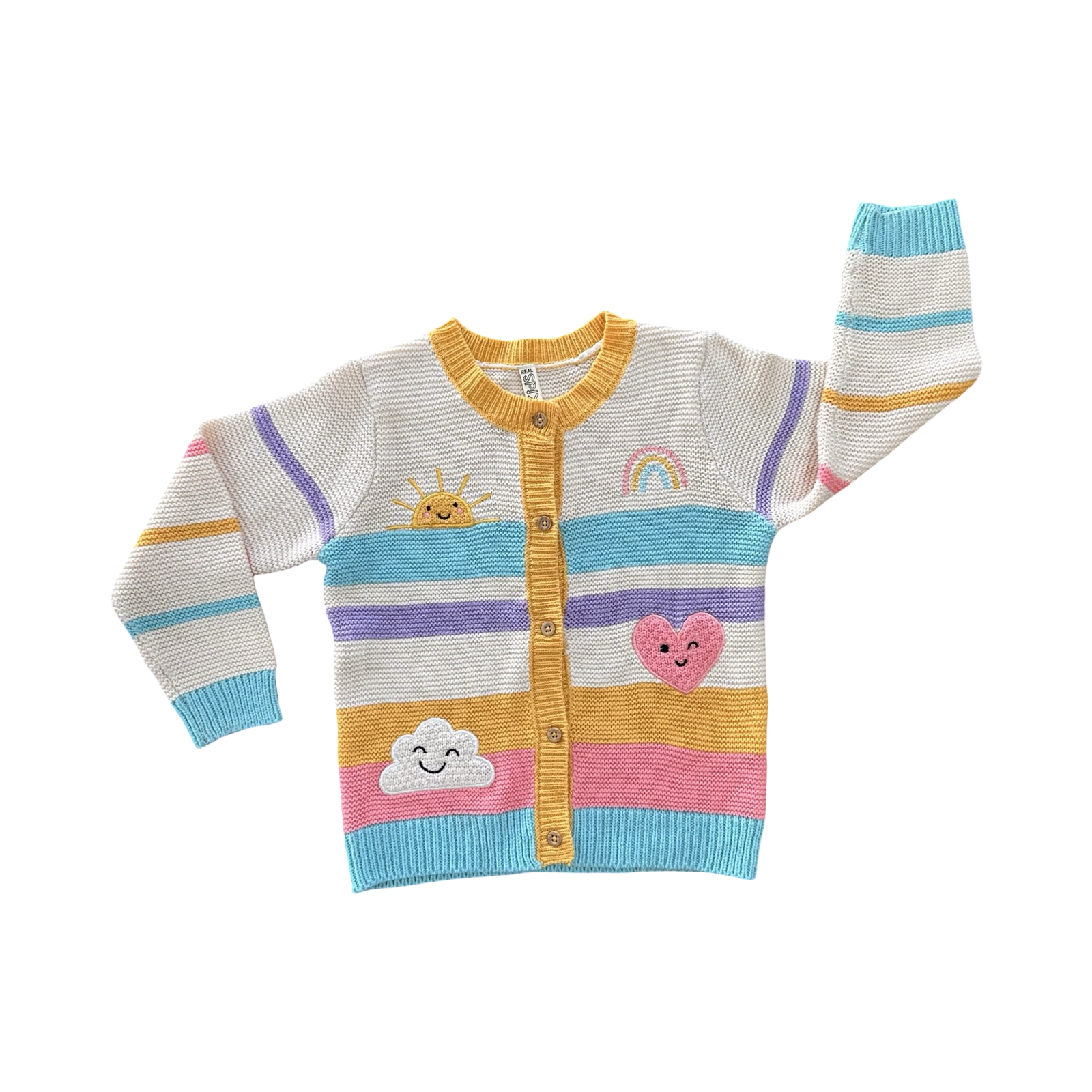 5-6Y Cream & Multicolour Knitted Sunshine and Rainbow Cardigan - Real Kids