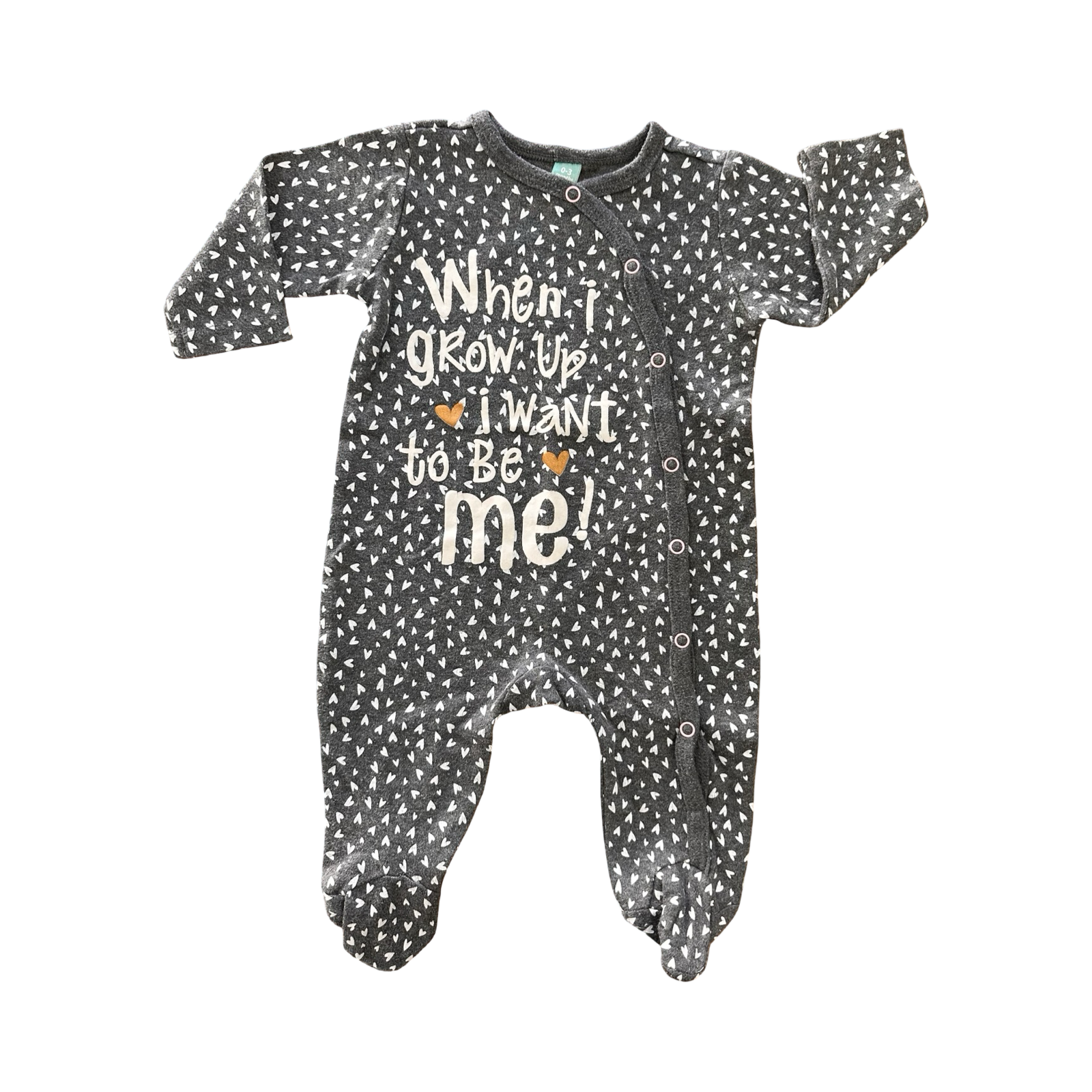 0-3M Grey & White Heart "When I Grow Up" Snapper Babygrow - Ackermans