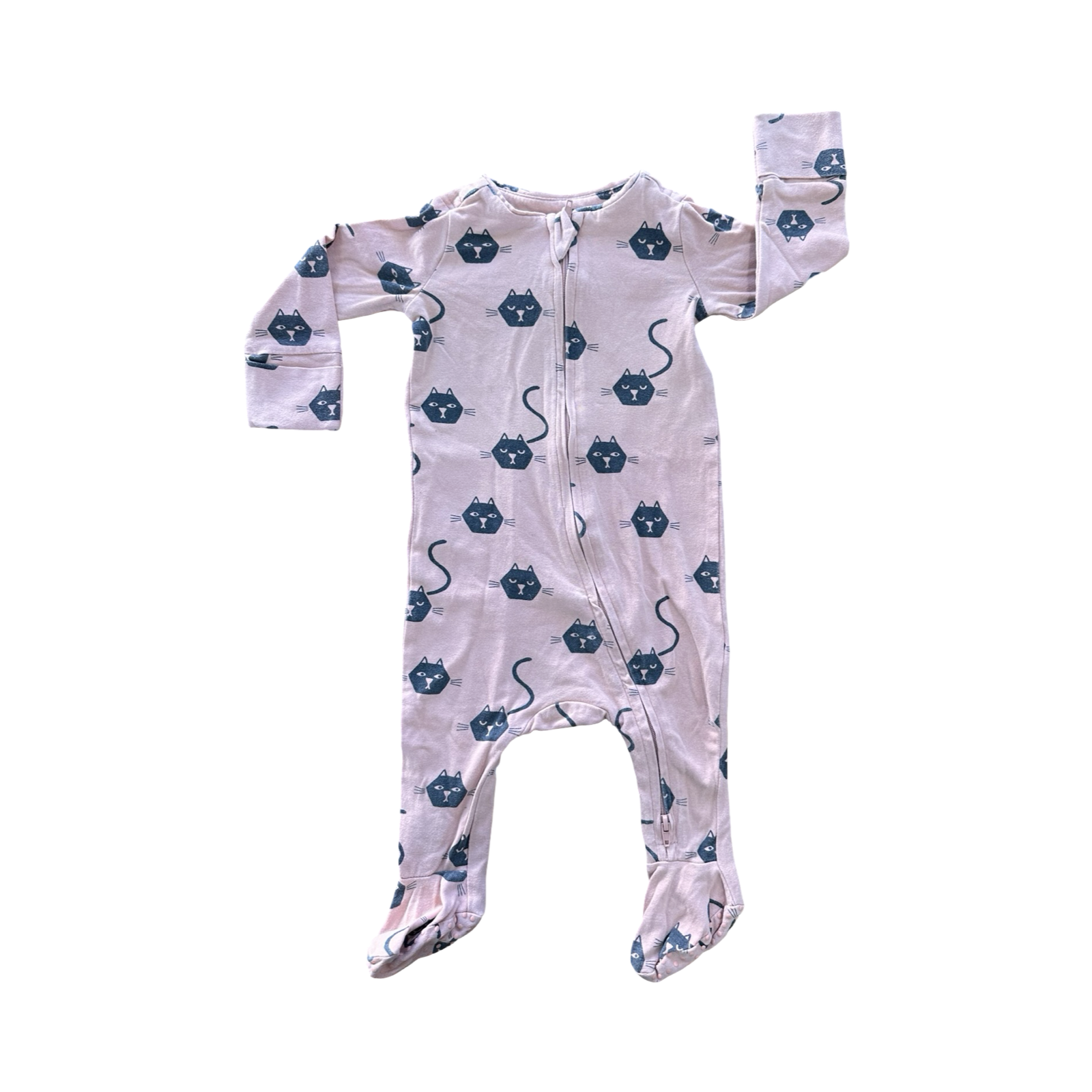 0-3M Peach & Black Cat Zipper Babygrow - Cotton On