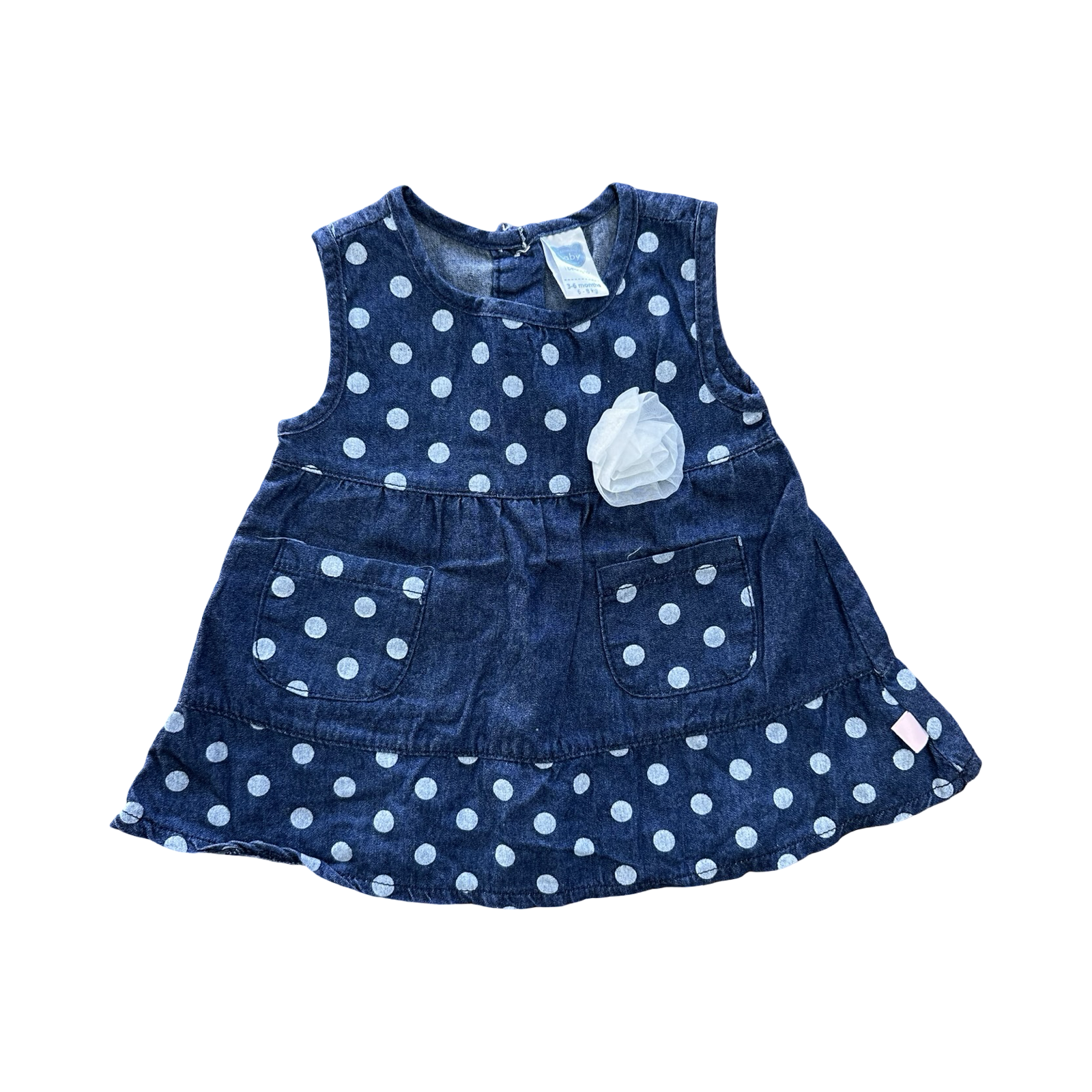 3-6M Blue Chambray Polka Dot Dress - Ackermans