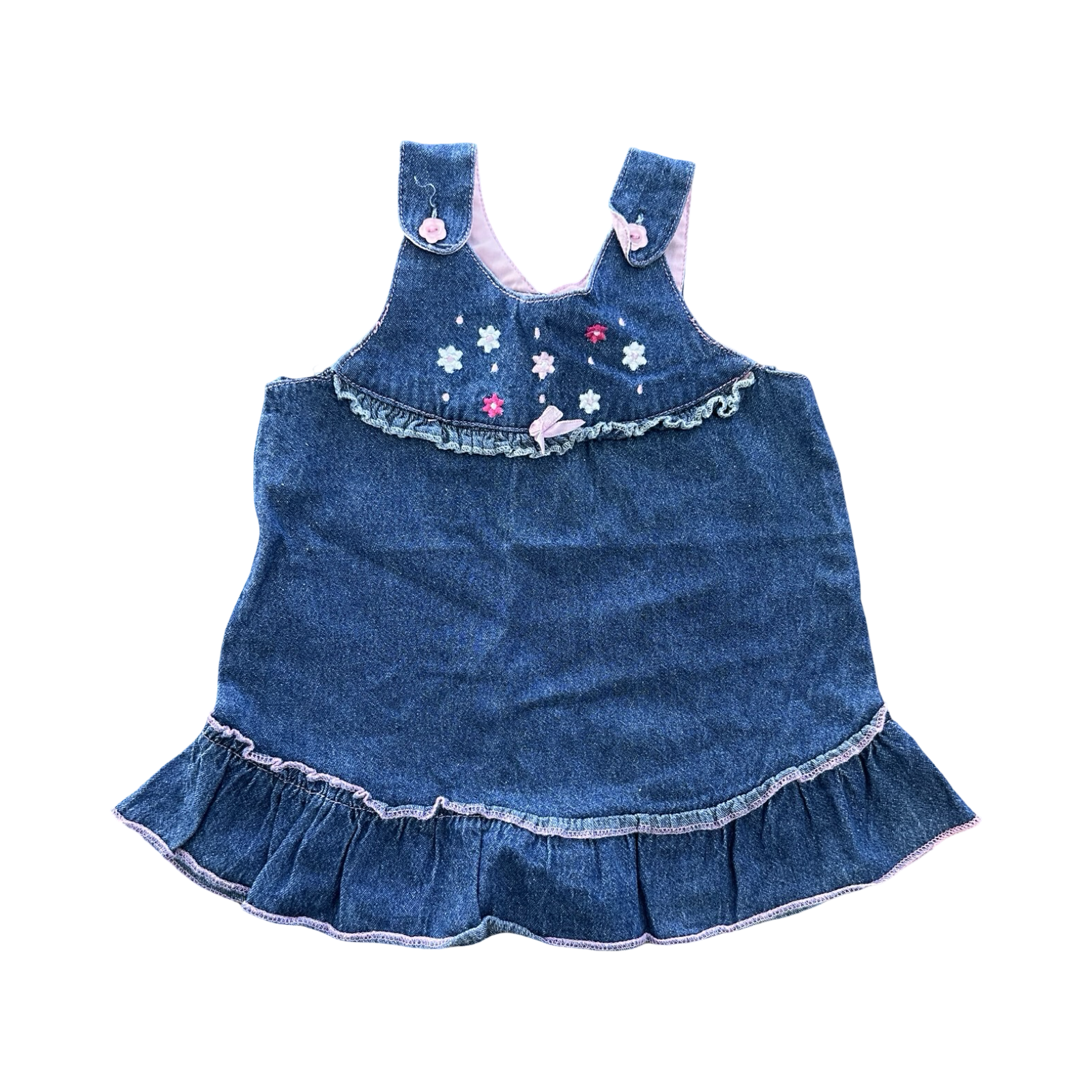 6-9M Denim & Pink Floral Detail Dress - OneTwoThree