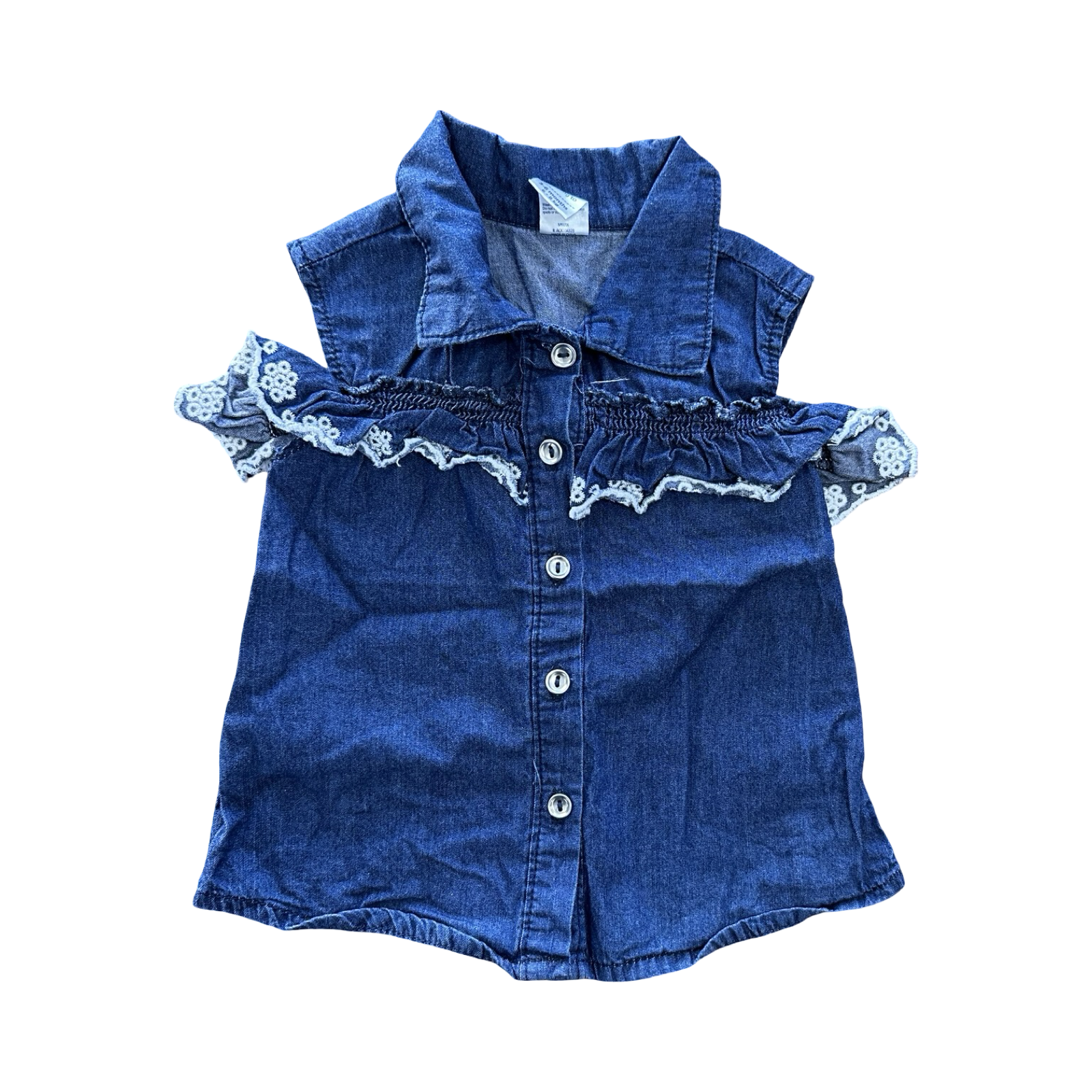 3-6M Navy Chambray Frill & Lace Detail Top - Ackermans