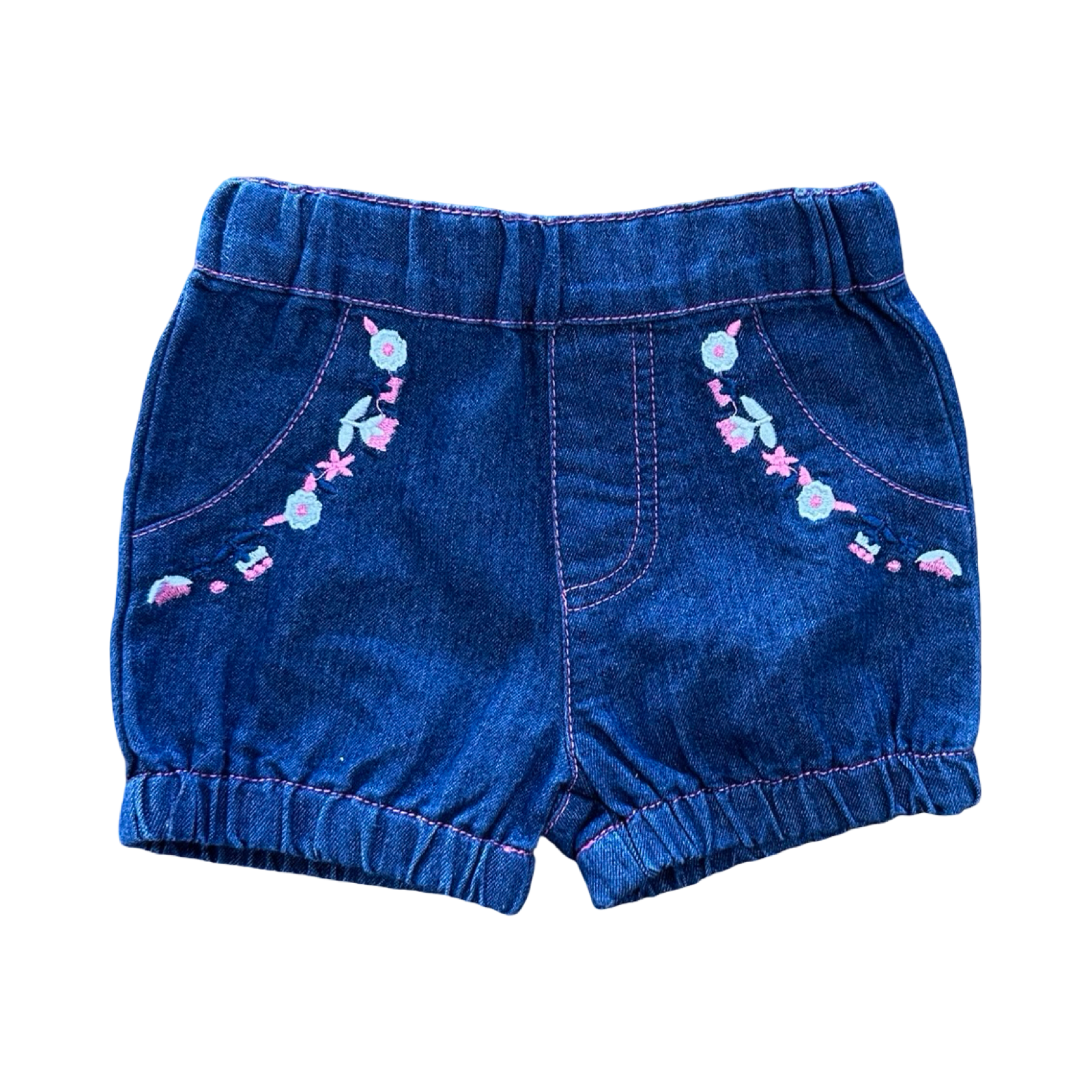 0-3M Denim Floral Detail Bloomer Shorts - Cuddlesome