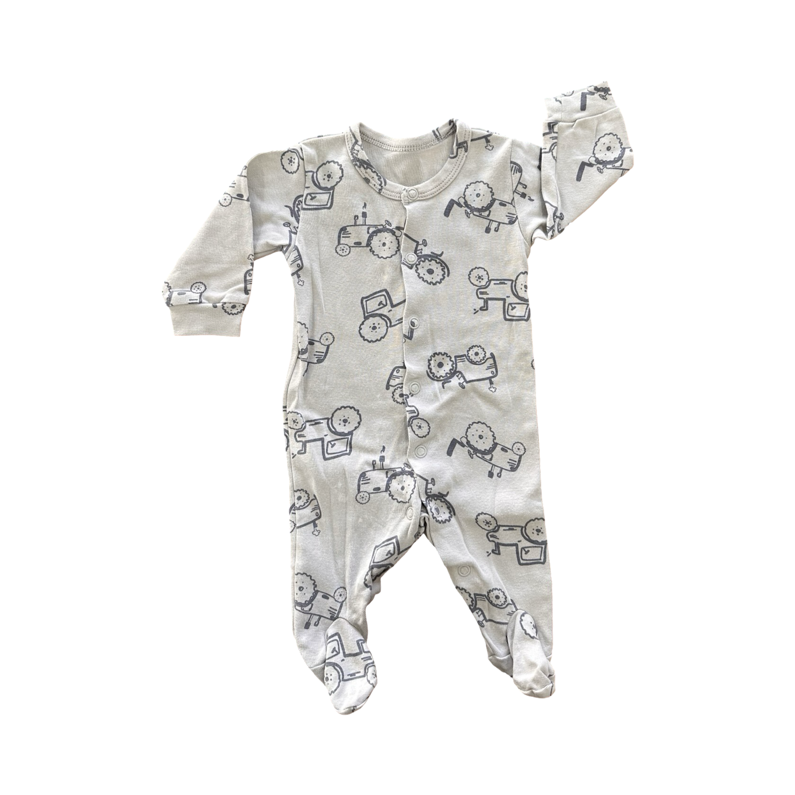 Newborn Grey Tractor Snapper Babygrow - Woolworths