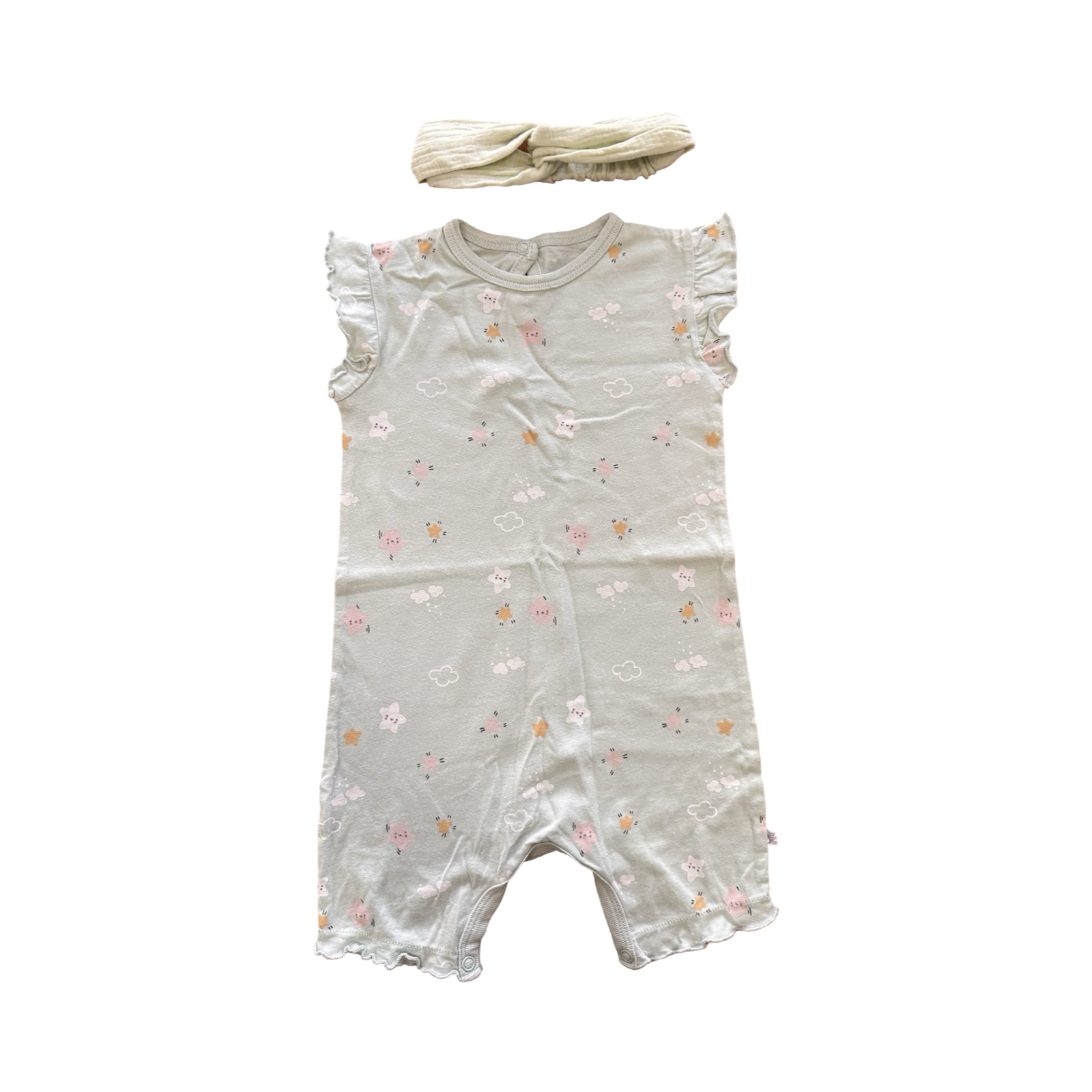 18-24M Light Green Stars & Clouds Romper with Headband - Woolworths