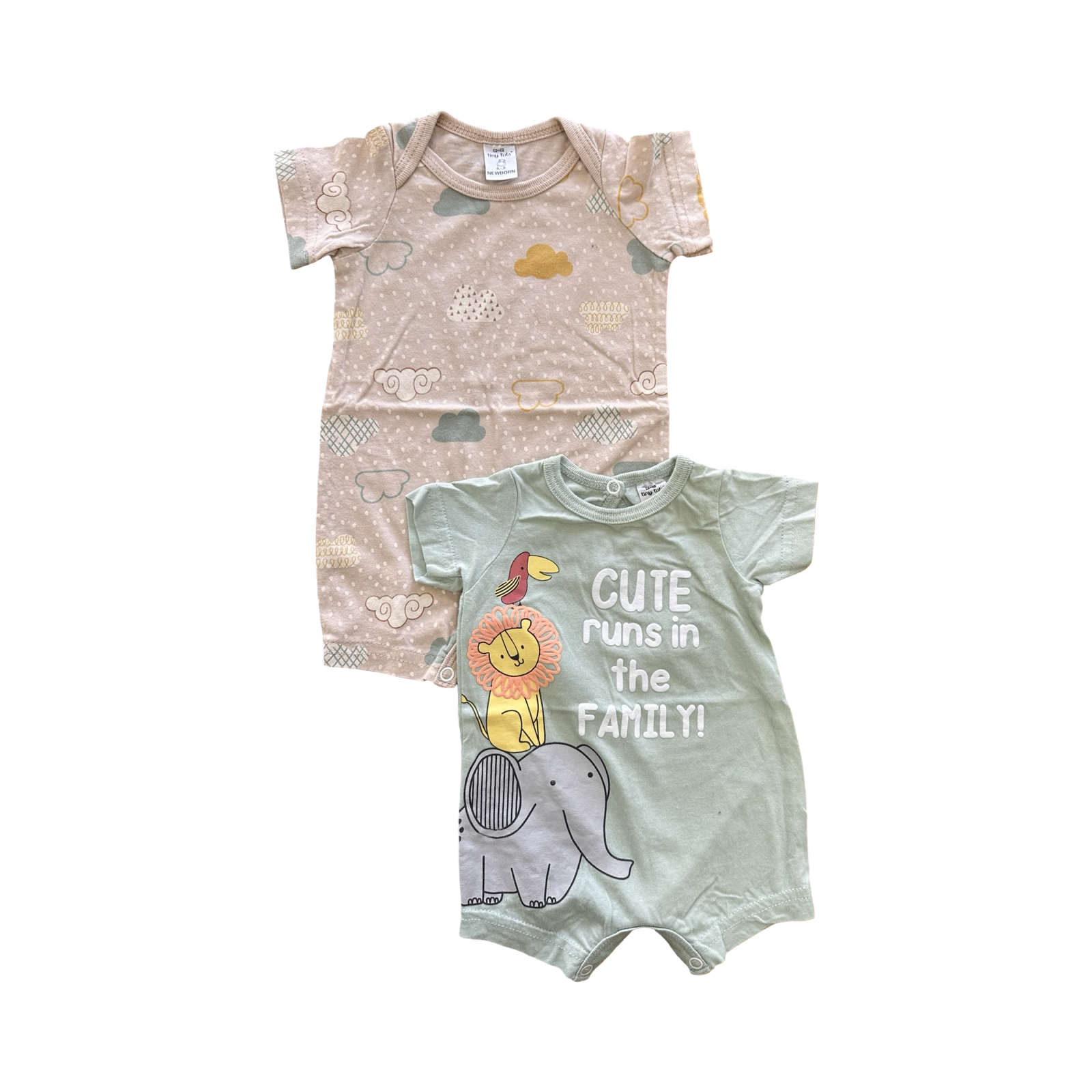 Newborn 2pc Green & Cream Romper Set - Tiny Tots