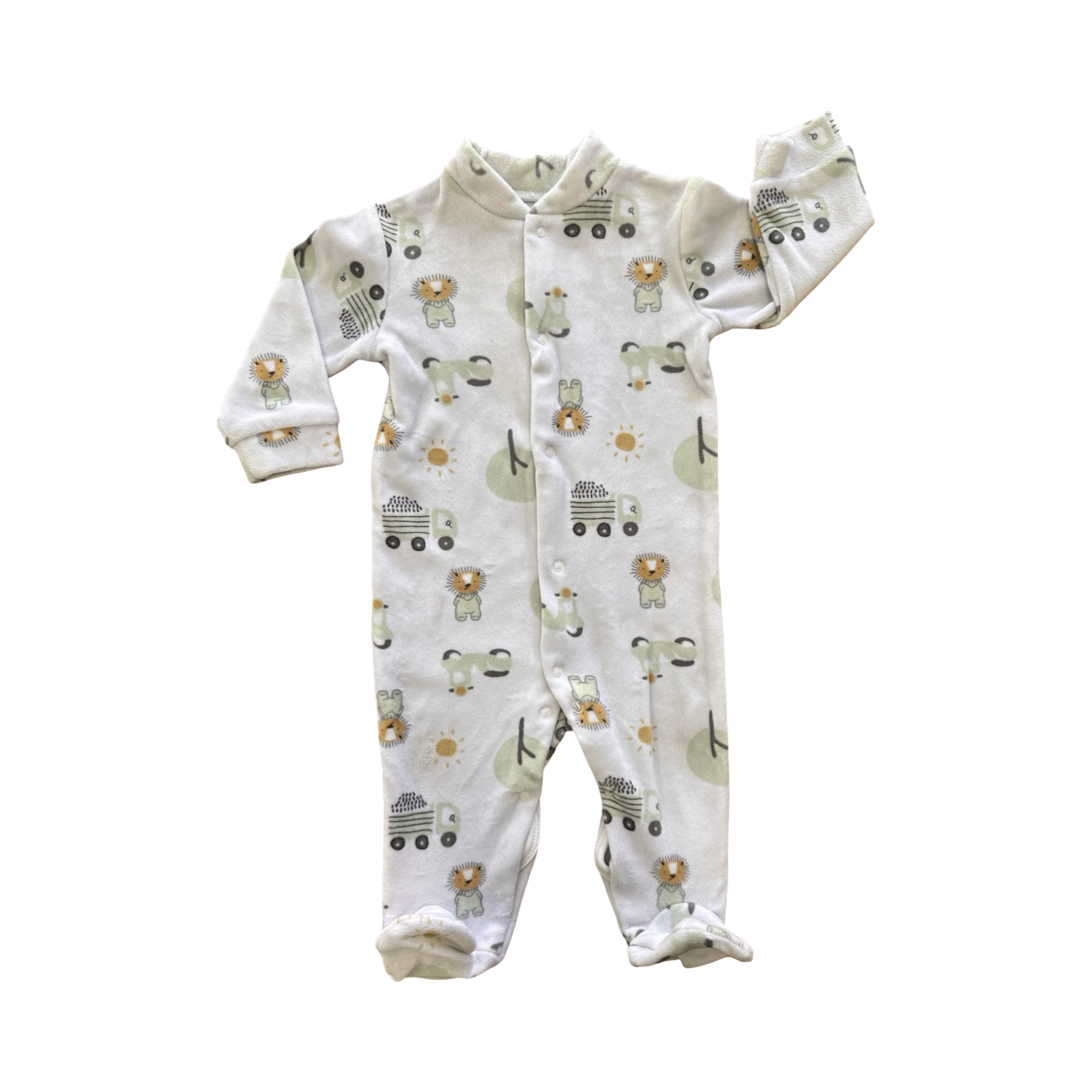 3-6M White Truck & Lion Fleece Snapper Onesie - Woolworths
