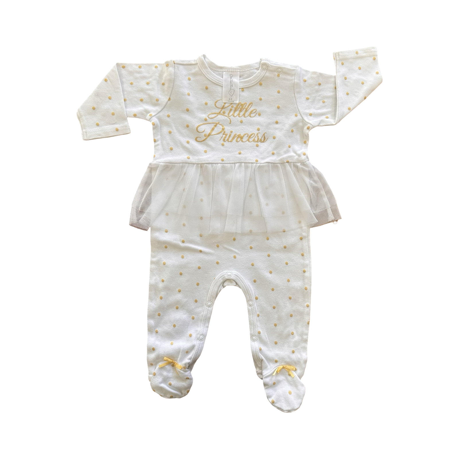 3-6M White & Gold Little Princess Babygrow with Tutu - OneTwoThree