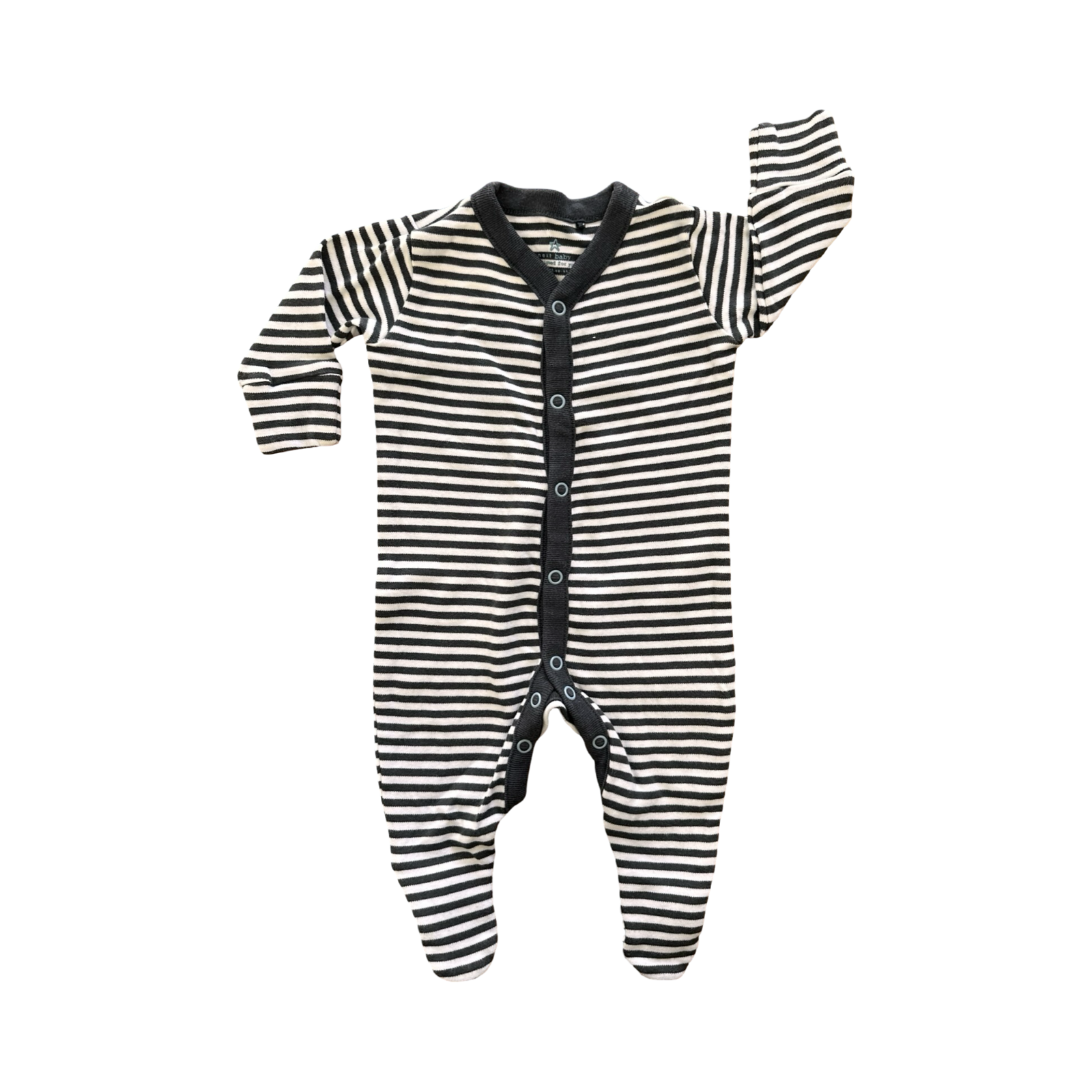 1M Black & White Stripe Snapper Babygrow - Next