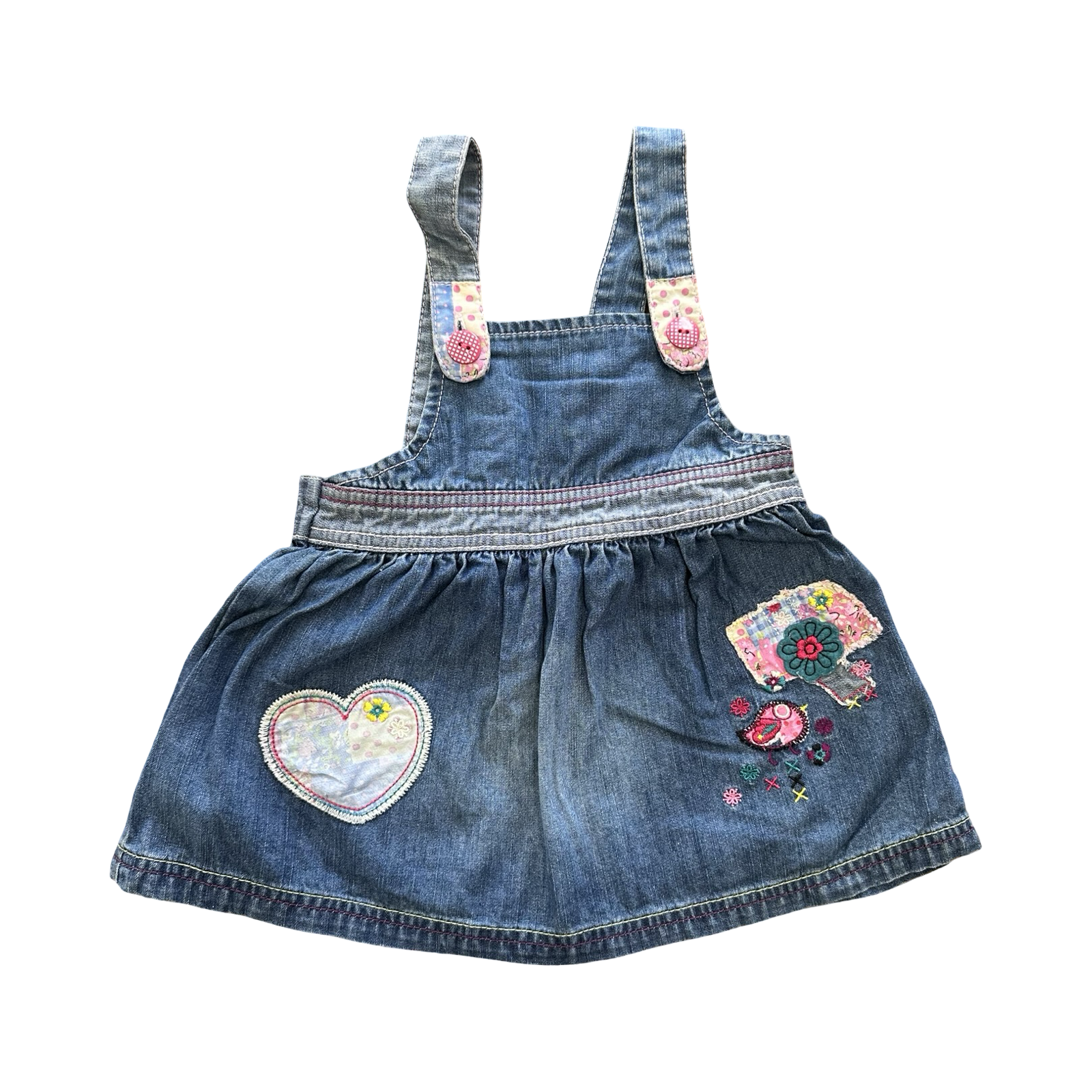 6-12M Denim Dungaree Dress with Embroidery Detail - Woolworths