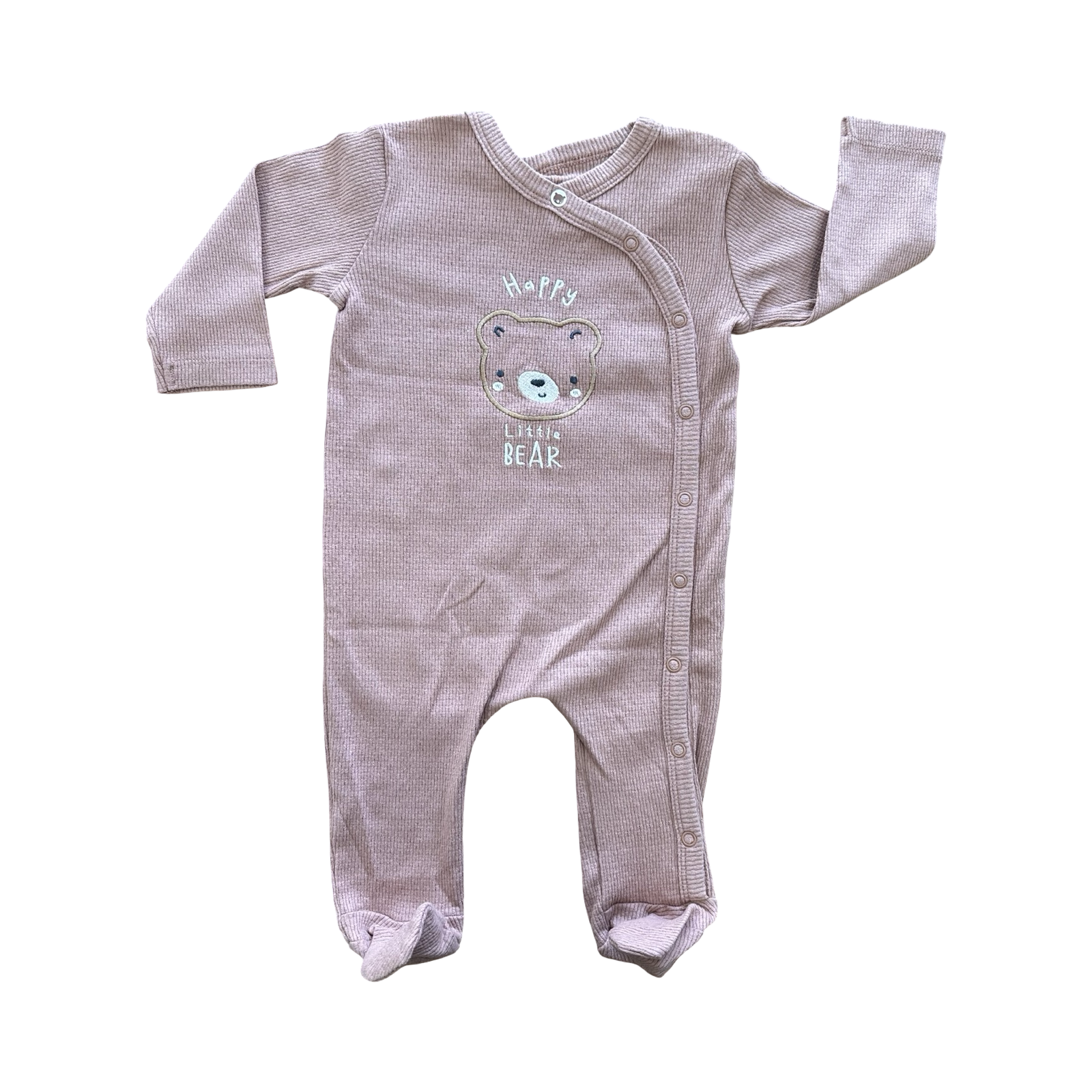 3-6M Brown Waffle Knit Happy Little Bear Babygrow - Woolworths