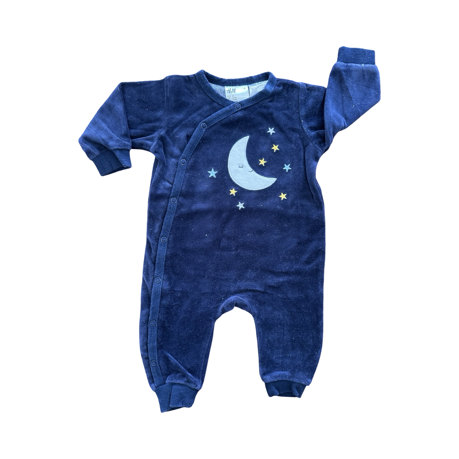 2-4M Navy Moon & Stars Fleece Size Snapper Onesie - H & M