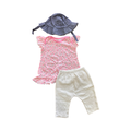 3-6M White & Pink Cotton 3pc Girl's Set with Sun Hat - Woolworths