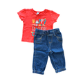 3-6M 2pc Red Printed Top & Denim Jeans Set - Ackermans / Cuddlesome