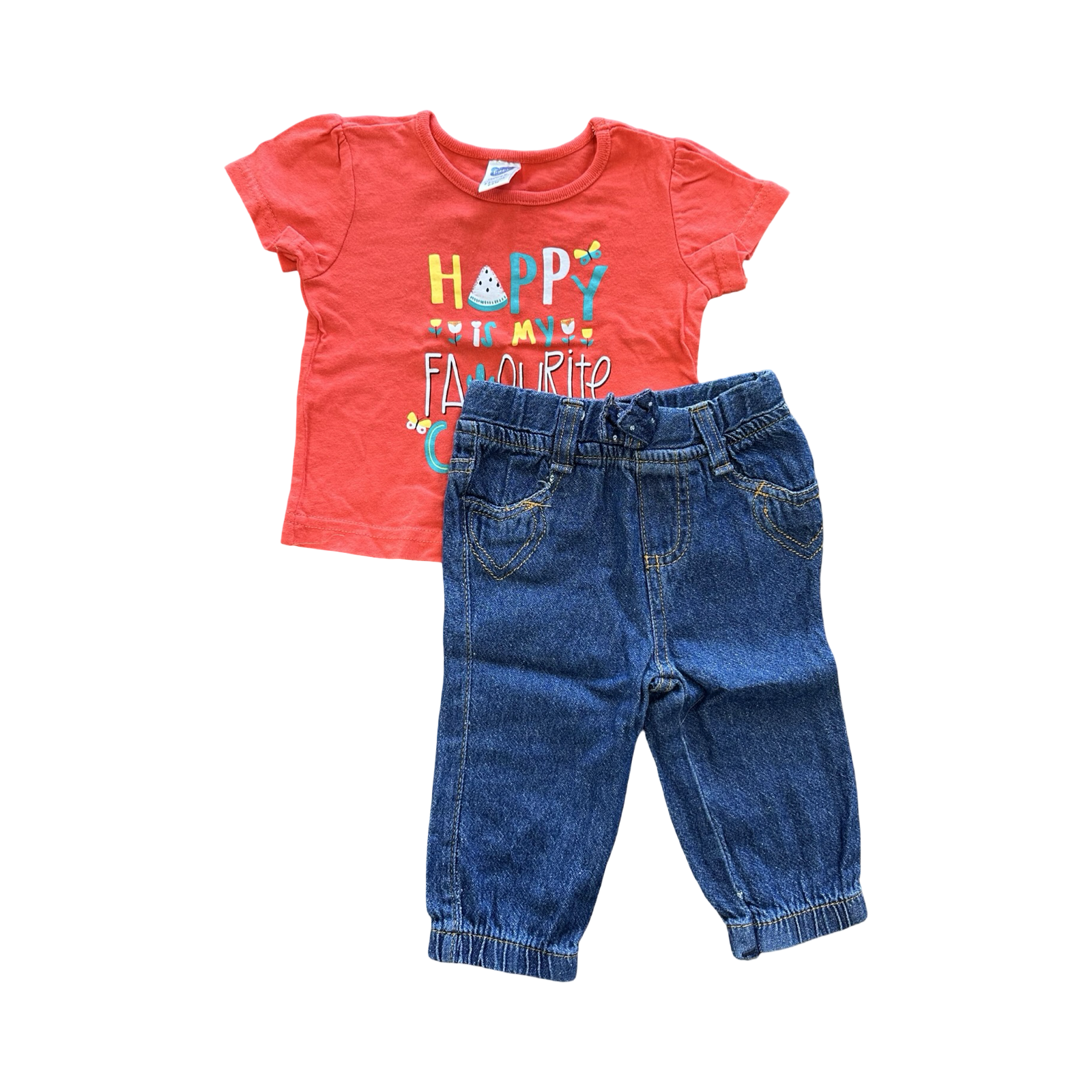 3-6M 2pc Red Printed Top & Denim Jeans Set - Ackermans / Cuddlesome