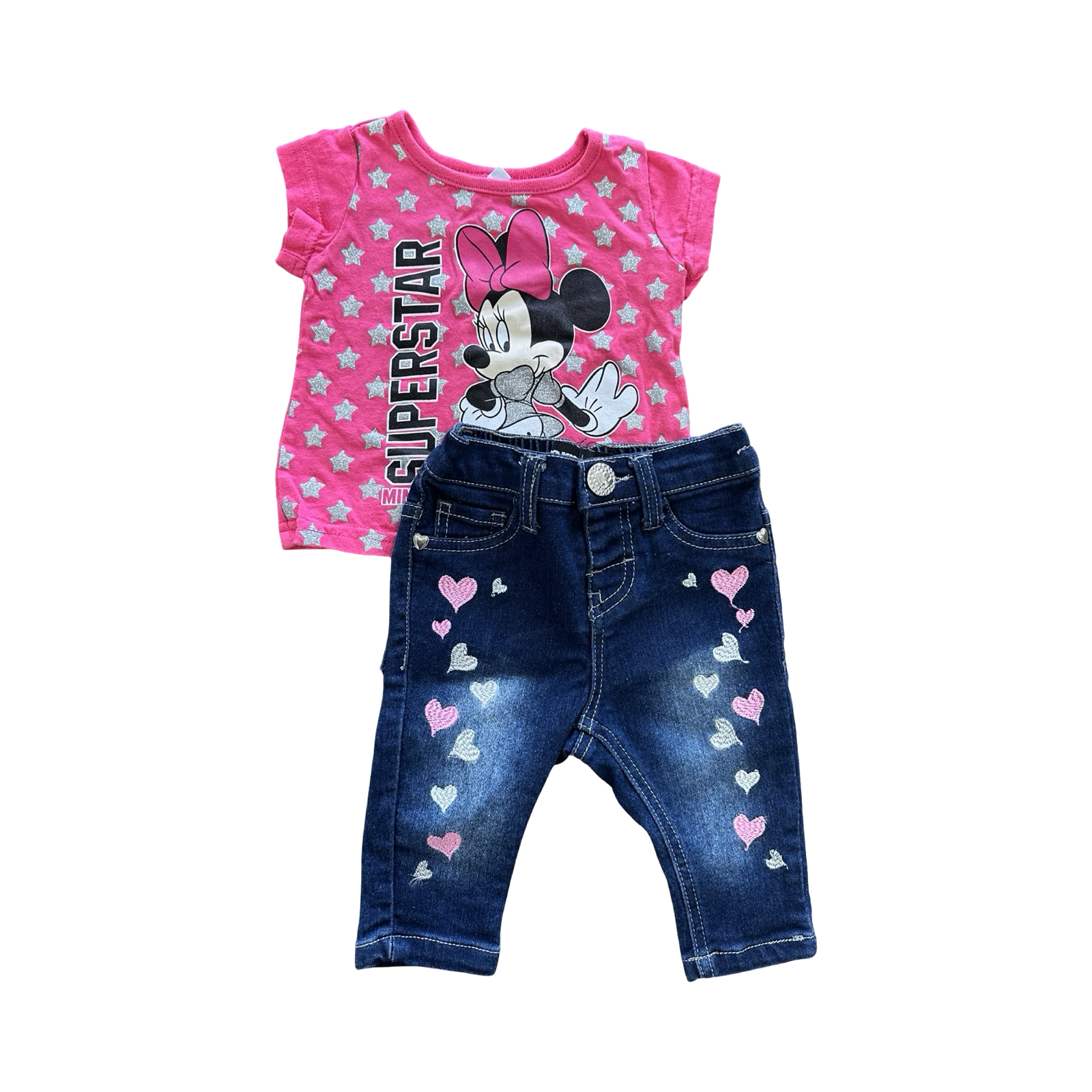 3-6M Denim with Heart Embroidery & Minnie T-Shirt - Mr Price | Disney Baby