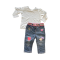 6-12M 2pc Multicoloured Denim with Light Blue Frilled Long Sleeve Top - Jet / Woolworths