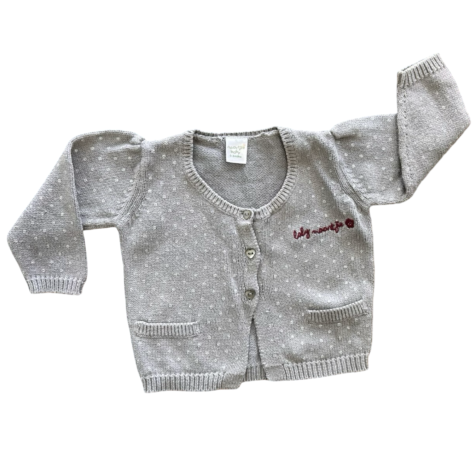 0-3M Grey Polkadot Knitted Cardigan - Naartjie