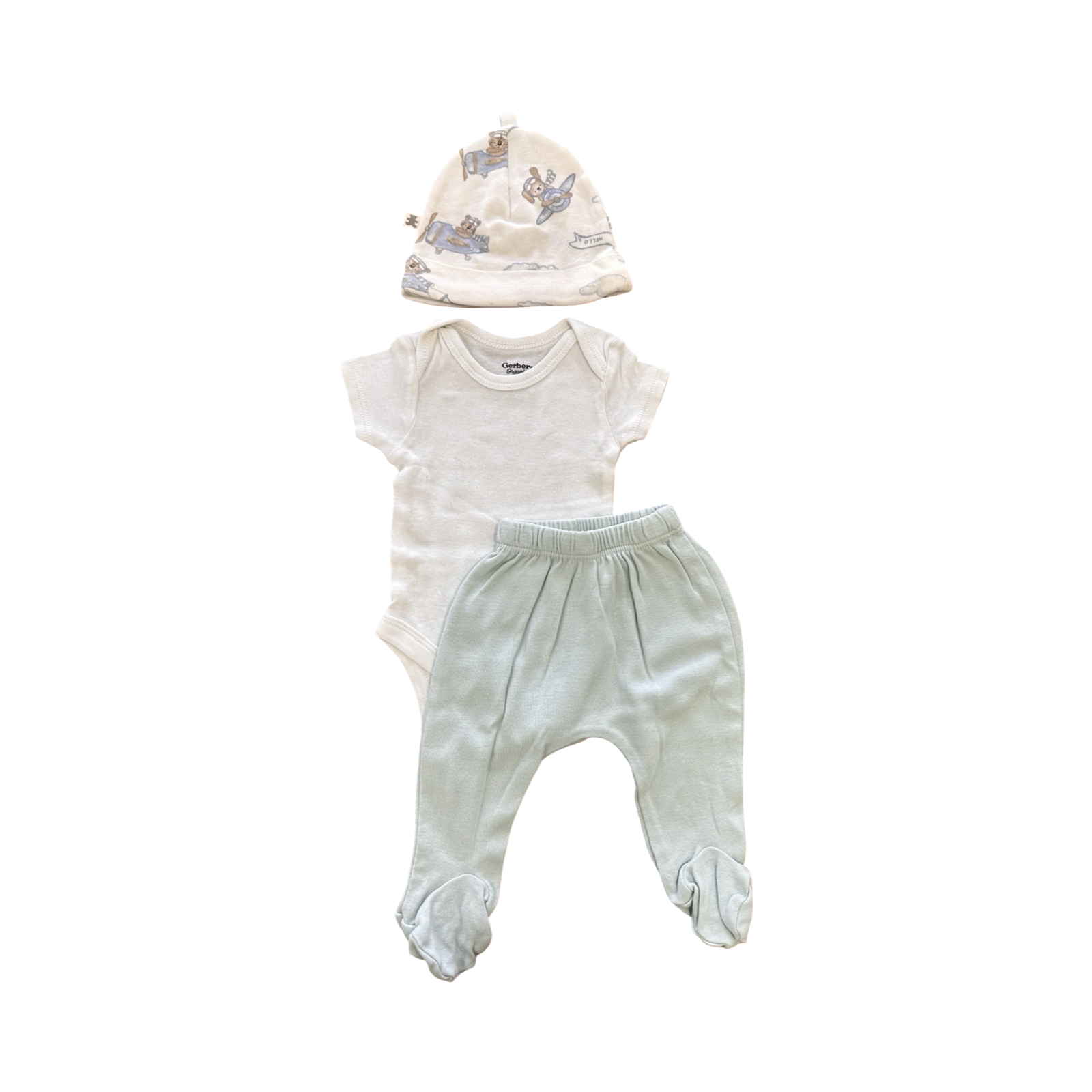 Newborn Green & White 2pc Baby Set with Aviation Beanie - Woolworths | Gerber