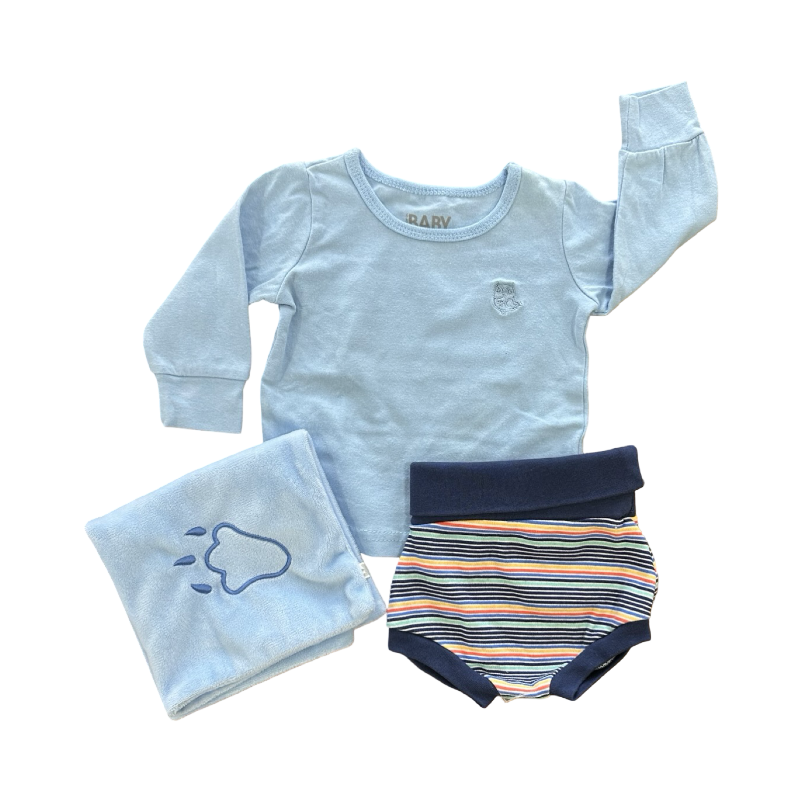 Newborn Multicolour & Blue 3pc Set with Soft Touch Blankie - Cotton On | Woolworths