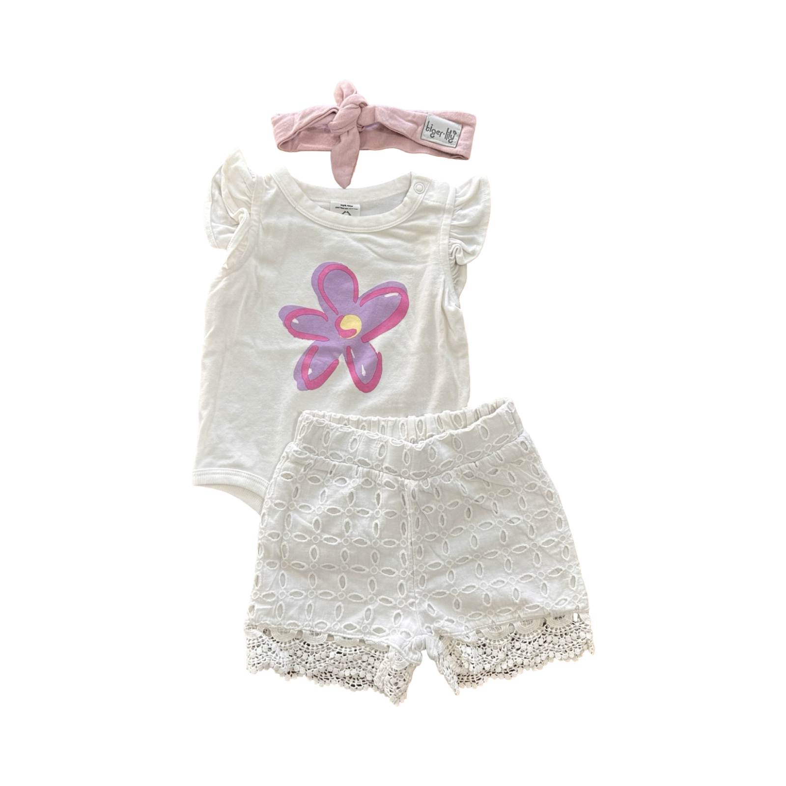 1-3M 2pc Flower & Lace Girls Outfit with Headband - Tiger lily |Cotton On | Woolworths