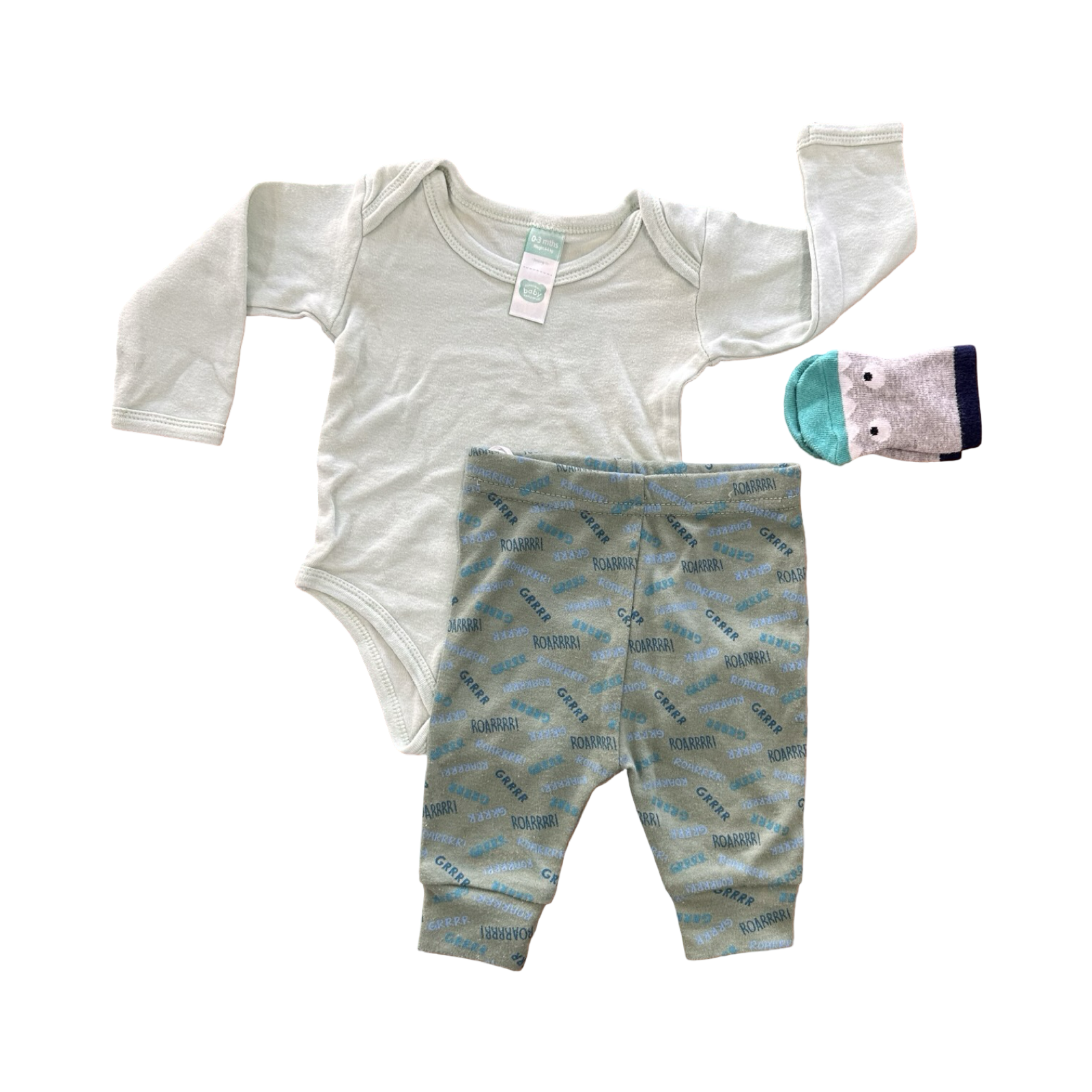 0-3M 3pc Green Bodysuit, Pants & Socks Set - Ackermans | Cuddlesome