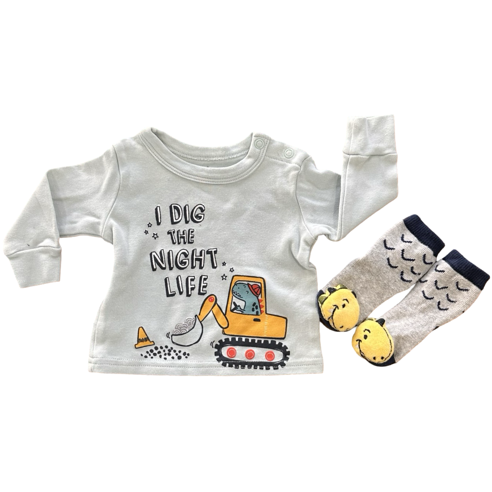 1-3M 2pc Printed Dino Long Sleeve Top with 3D Socks - Woolworths