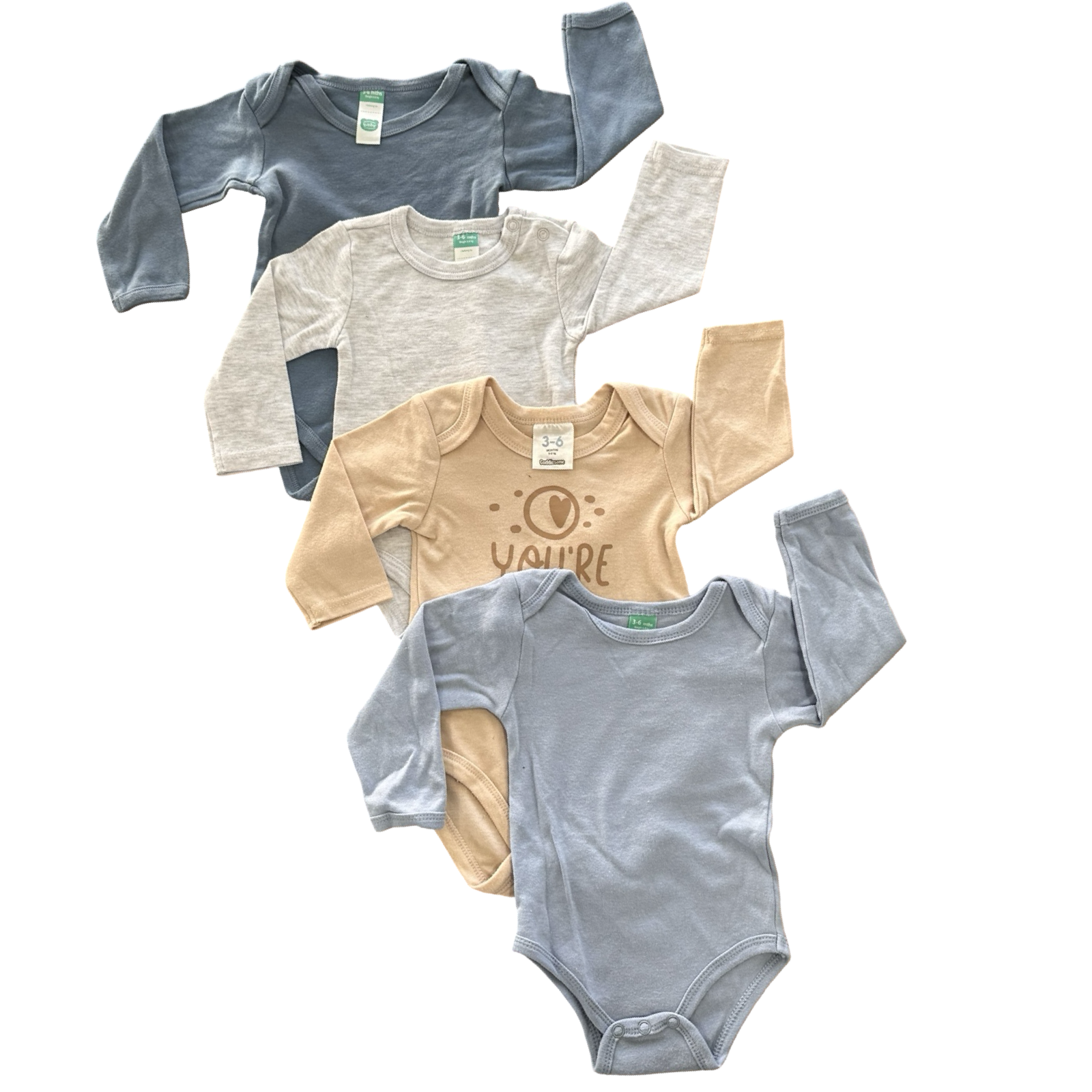 3-6M 4pc Mixed Colours Long Sleeve Boy's Bodysuits - Ackermans | Cuddlesome